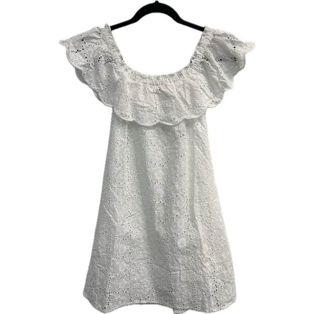 Tory Burch White Broderie Off The Shoulder Eyelet Coverup Mini Dress w/ …